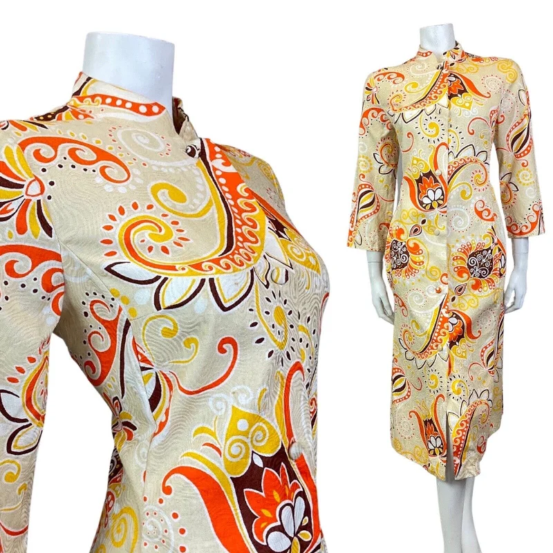 Empire Waist Women Dress to Accentuate the Bust and Conceal the Waist Empire Waist Women Dress to Accentuate the Bust and Conceal the Waist VTG 60s 70s CREAM ORANGE BROWN PSYCHEDELIC FLORAL BOHO MANDALA MIDI DRESS 12 14 Empire Waist Women Dress to Accentuate the Bust and Conceal the Waist Empire Waist Women Dress to Accentuate the Bust and Conceal the Waist VTG 60s 70s CREAM ORANGE BROWN PSYCHEDELIC FLORAL BOHO MANDALA MIDI DRESS 12 14