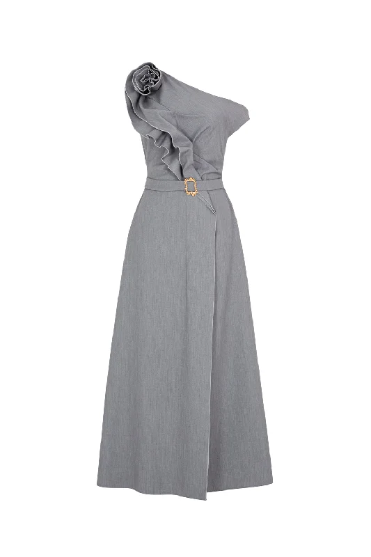 Maxi dresses with pom - pom trims for a playful and festive lookAnastasia A-line Diagonal Neck Chino Ankle Length Dress Maxi dresses with pom - pom trims for a playful and festive lookAnastasia A-line Diagonal Neck Chino Ankle Length Dress