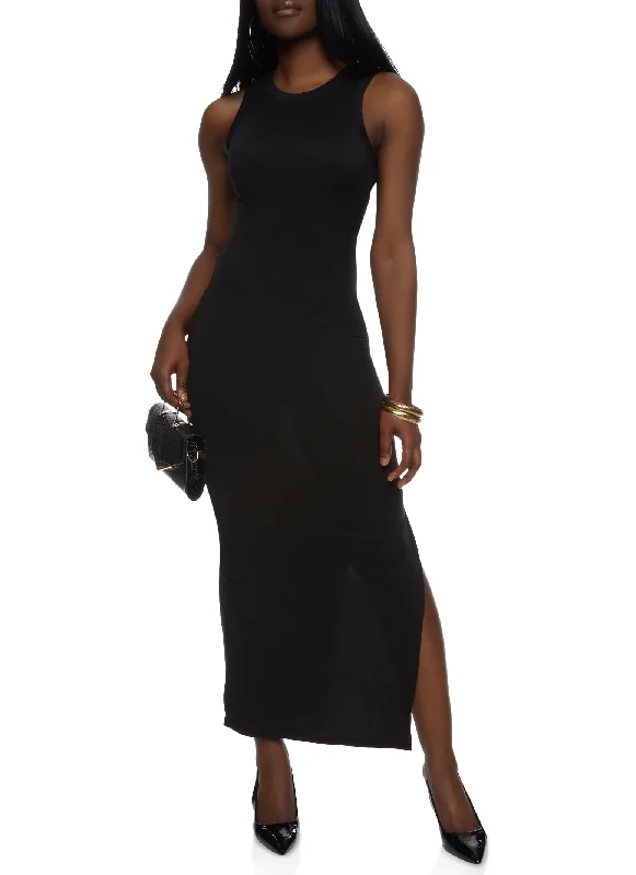 Maxi dresses with ribbed textures for a unique and tactile lookBasic Side Slit Maxi Tank Dress