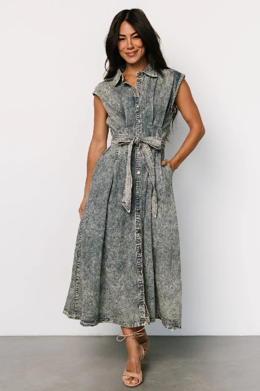 Maxi dresses with one - shoulder designs for a stylish and asymmetric lookBritney Denim Dress | Vintage Blue Maxi dresses with one - shoulder designs for a stylish and asymmetric lookBritney Denim Dress | Vintage Blue