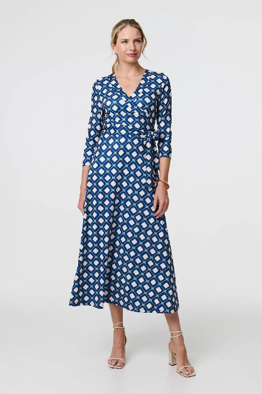 Maxi dresses with an empire waist for a flattering fit on all body typesGeo Print 3/4 Sleeve Midi Wrap Dress Maxi dresses with an empire waist for a flattering fit on all body typesGeo Print 3/4 Sleeve Midi Wrap Dress
