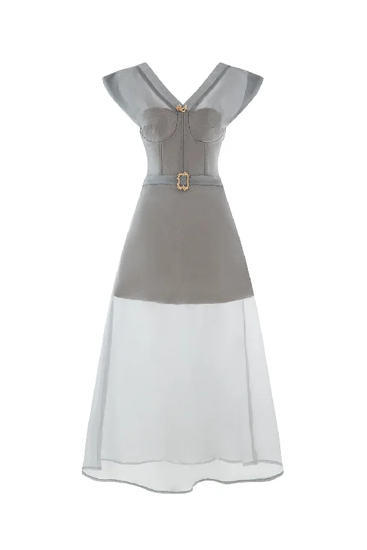 Maxi dresses with a halter neck for a stylish and sophisticated choiceDelight A-line V-Neck Poly Organza Ankle Length Dress