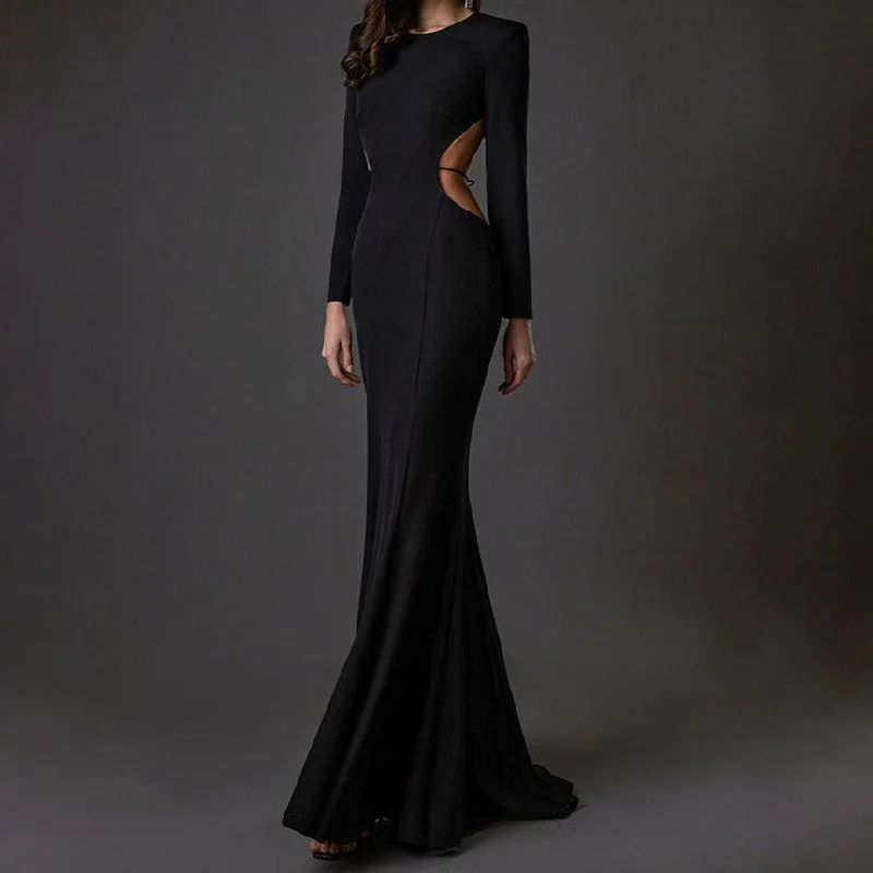 Cotton maxi dresses for a comfortable and everyday - wear optionKittenAlarm - Eliza Long Sleeve Round Neck Backless Maxi Dress Cotton maxi dresses for a comfortable and everyday - wear optionKittenAlarm - Eliza Long Sleeve Round Neck Backless Maxi Dress