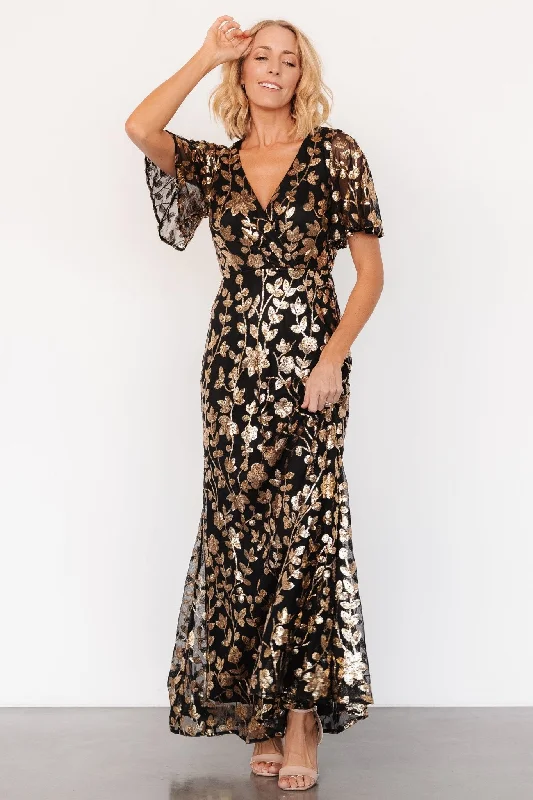 Maxi dresses with ribbed textures for a unique and tactile lookEsme Sequin Dress | Black + Gold Maxi dresses with ribbed textures for a unique and tactile lookEsme Sequin Dress | Black + Gold