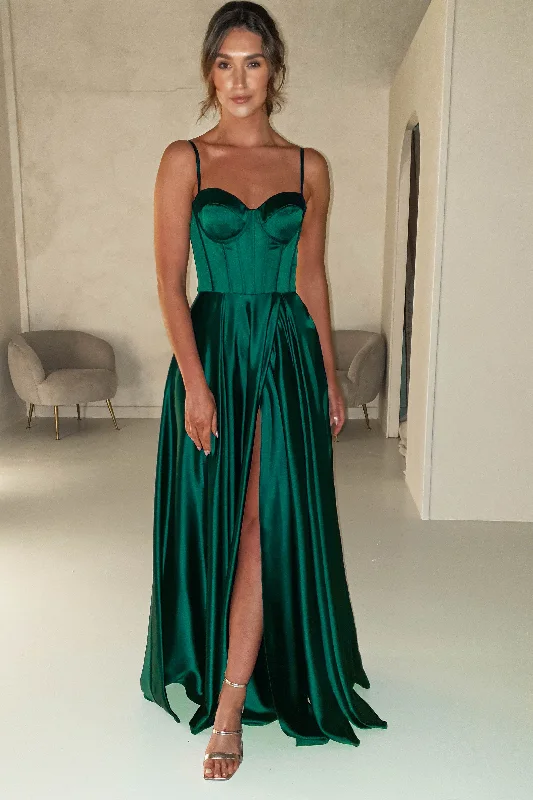 Georgia Soft Satin Maxi Gown | Emerald Green