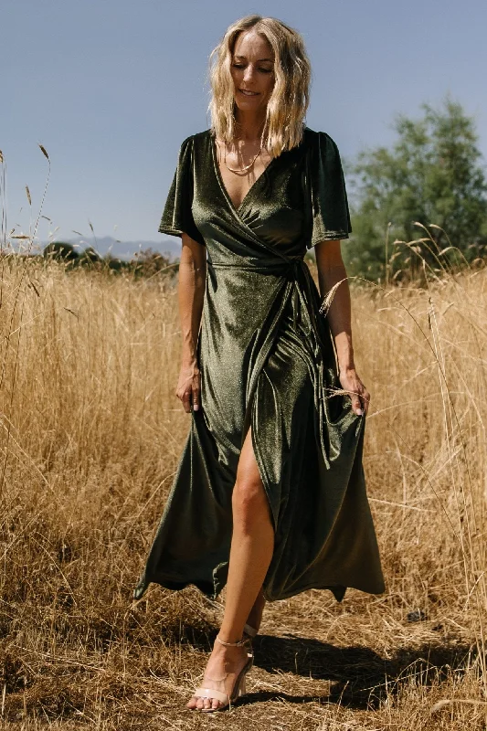 Maxi dresses with a belted empire waist for a more defined and flattering silhouetteKatelyn Velvet Maxi Wrap Dress | Dark Olive