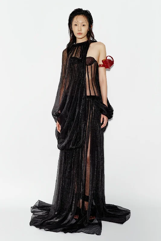 Maxi dresses with side slits for a touch of allureLilac Gathered Corset Waist Chiffon Extra Long Length Dress Maxi dresses with side slits for a touch of allureLilac Gathered Corset Waist Chiffon Extra Long Length Dress