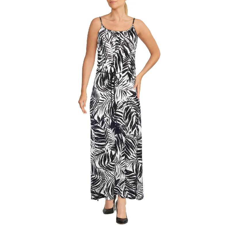 lily morgan Women's Tropical Printed Crinkle Maxi Dress with Rope Belt