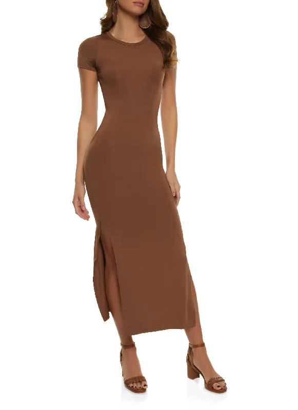 Maxi dresses with off - the - shoulder styles for a romantic and breezy lookCrew Neck Side Slit Maxi Dress Maxi dresses with off - the - shoulder styles for a romantic and breezy lookCrew Neck Side Slit Maxi Dress