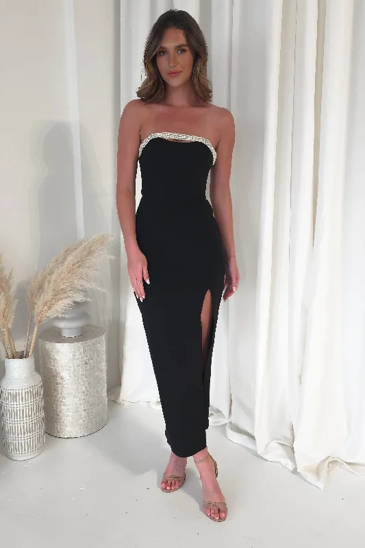 Maxi dresses with polka dot prints for a playful styleNylia Strapless Bodycon Maxi Dress | Black Maxi dresses with polka dot prints for a playful styleNylia Strapless Bodycon Maxi Dress | Black