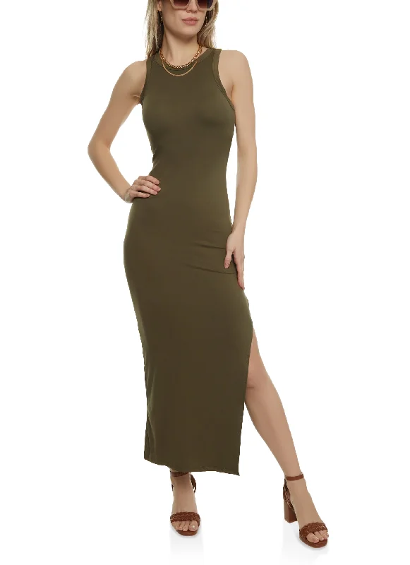 Maxi dresses with a halter neck for a stylish and sophisticated choiceBasic Side Slit Maxi Tank Dress Maxi dresses with a halter neck for a stylish and sophisticated choiceBasic Side Slit Maxi Tank Dress