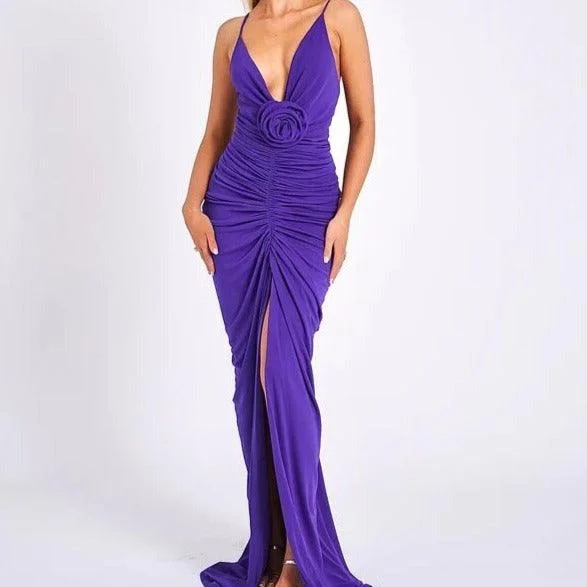 Maxi dresses with a criss - cross back for a flirty and unique detailKittenAlarm - Pearl Spaghetti Strap Pleated Front Slit Maxi Dress Maxi dresses with a criss - cross back for a flirty and unique detailKittenAlarm - Pearl Spaghetti Strap Pleated Front Slit Maxi Dress