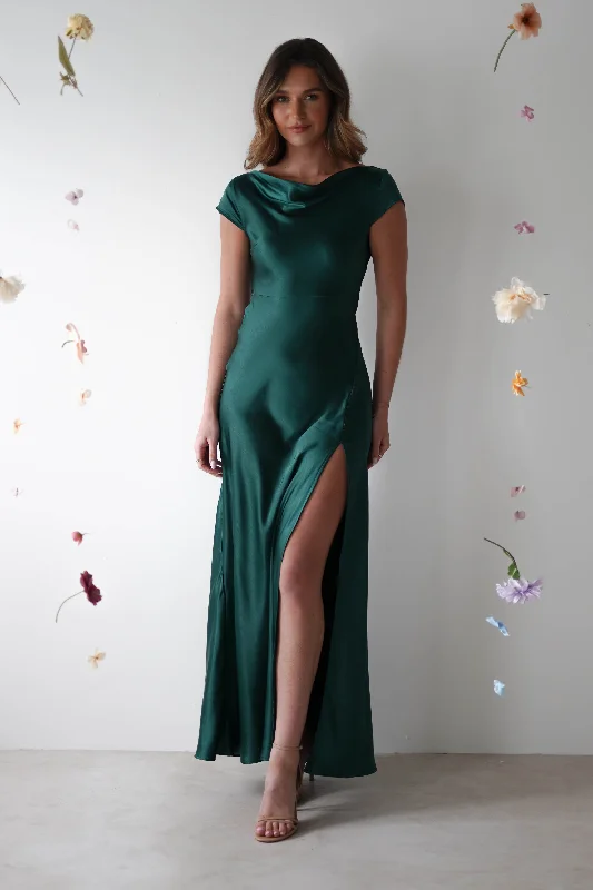 Maxi dresses with off - the - shoulder styles for a romantic and breezy lookRamona Soft Satin Maxi Dress | Emerald Green Maxi dresses with off - the - shoulder styles for a romantic and breezy lookRamona Soft Satin Maxi Dress | Emerald Green