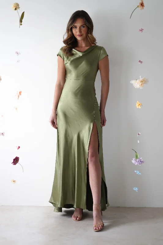 Maxi dresses with a keyhole back for a sexy detailRamona Soft Satin Maxi Dress | Olive Maxi dresses with a keyhole back for a sexy detailRamona Soft Satin Maxi Dress | Olive