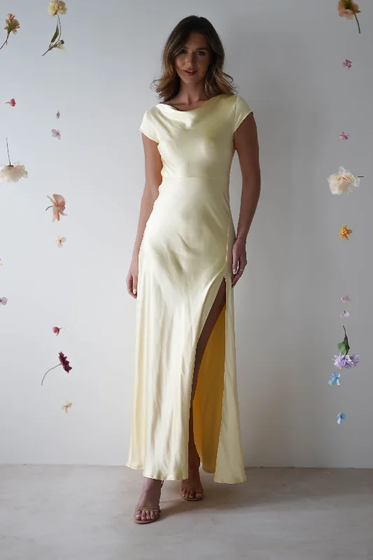 Maxi dresses with a V - neckline for a flattering and elongating shapeRamona Soft Satin Maxi Dress | Yellow Maxi dresses with a V - neckline for a flattering and elongating shapeRamona Soft Satin Maxi Dress | Yellow