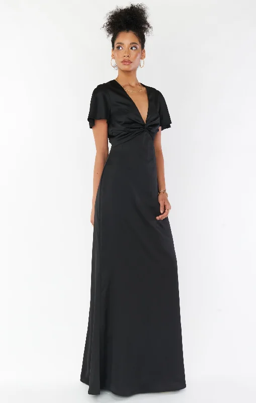 Maxi dresses with bow accents at the waist for a sweet appearanceRome Twist Gown ~ Black Luxe Satin Maxi dresses with bow accents at the waist for a sweet appearanceRome Twist Gown ~ Black Luxe Satin