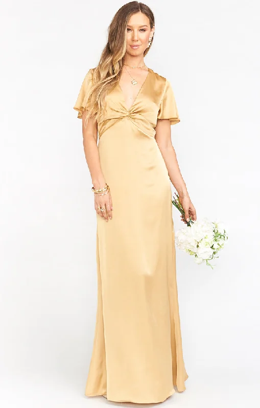Maxi dresses with geometric prints for a contemporary aestheticRome Twist Gown ~ True Gold Luxe Satin Maxi dresses with geometric prints for a contemporary aestheticRome Twist Gown ~ True Gold Luxe Satin