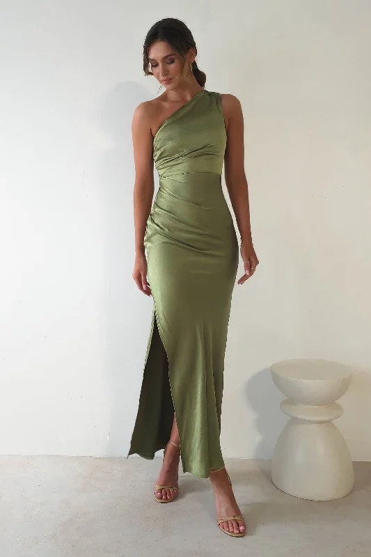 Maxi dresses with a belted empire waist for a more defined and flattering silhouetteThessy Soft Satin Maxi Dress | Olive Maxi dresses with a belted empire waist for a more defined and flattering silhouetteThessy Soft Satin Maxi Dress | Olive