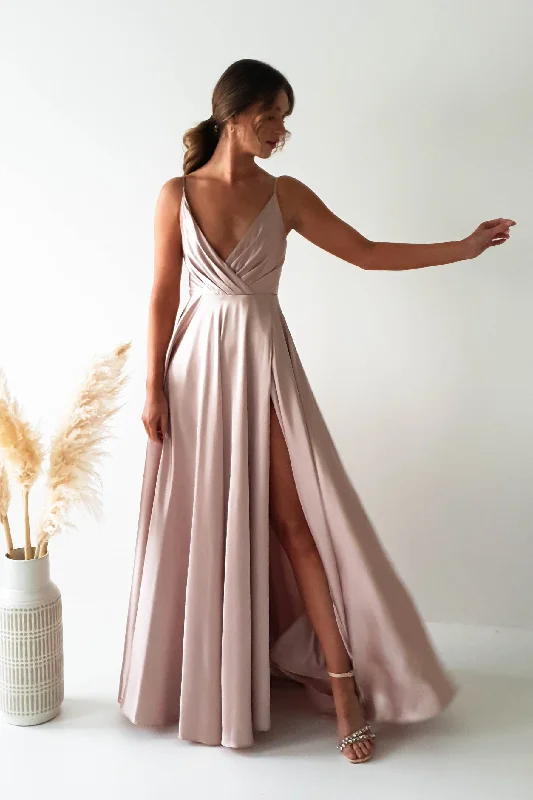 Velia Satin Maxi Gown | Champagne