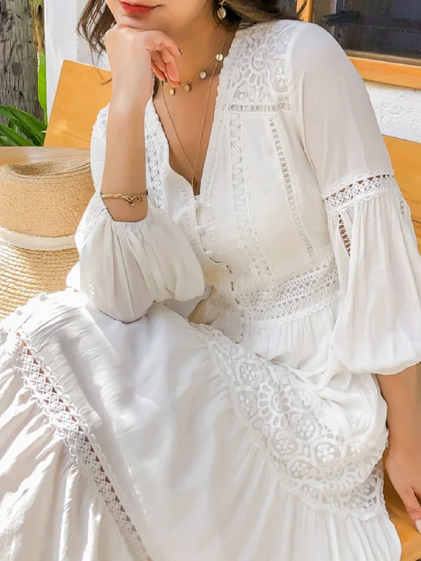 Strapless maxi dresses for a beachside vacationFashionSierra - Women Cotton Patchwork Lace Dresses V-Neck Lantern Sleeve Maxi Dress Strapless maxi dresses for a beachside vacationFashionSierra - Women Cotton Patchwork Lace Dresses V-Neck Lantern Sleeve Maxi Dress