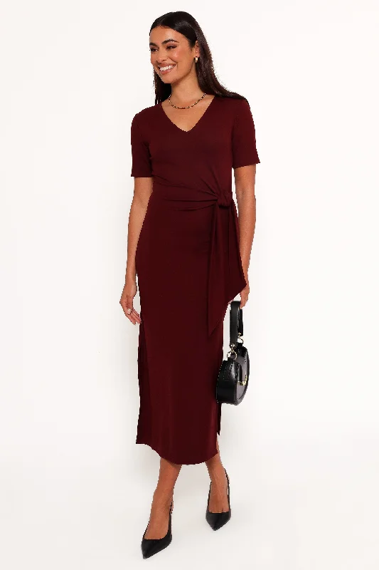 Midi dresses with puff sleeves for a vintage - inspired lookAsha Midi Dress - Wine