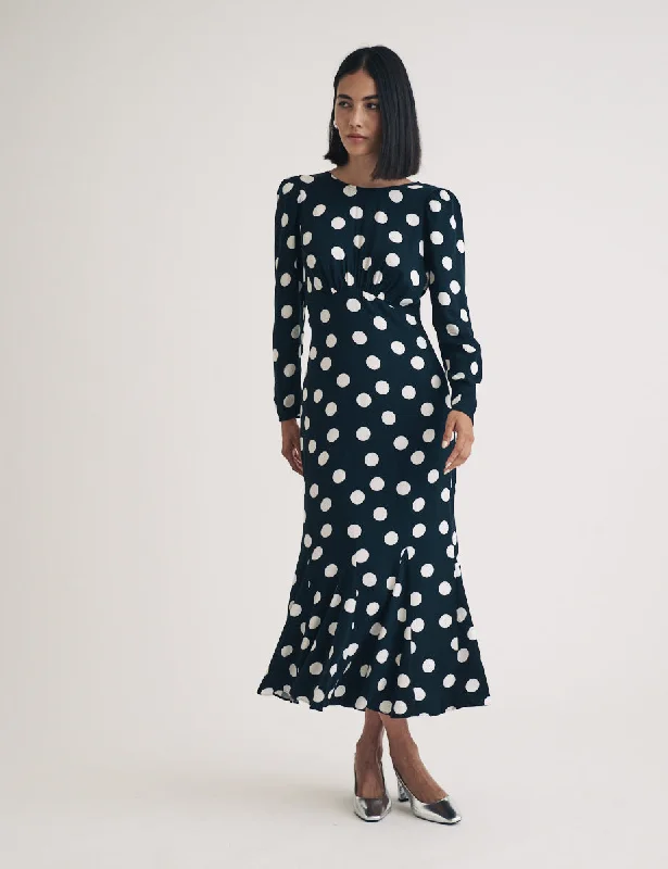 Black Polka Dot Sally Midi Dress