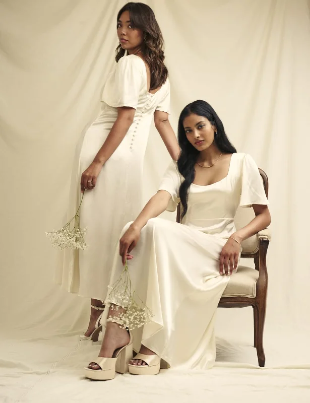 Ivory Satin Becca Bridesmaid Midaxi Dress