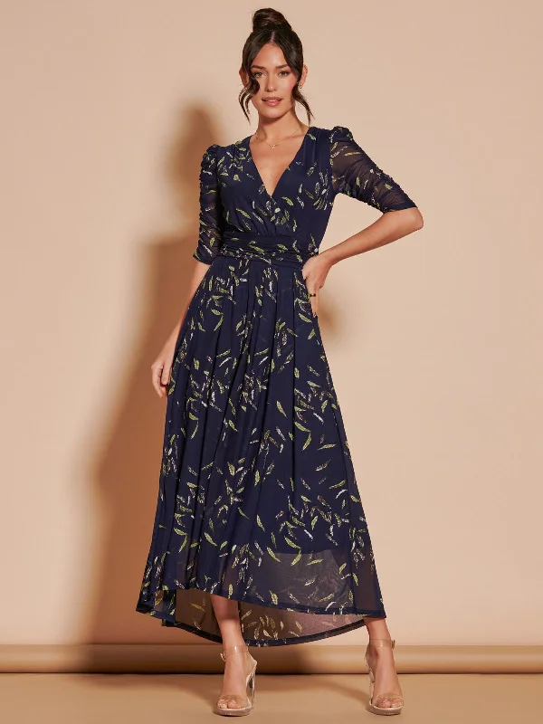 Midi dresses with fringe details for a fun and energetic styleDasha Ruched Sleeved Mesh Maxi Dress, Navy Leafy Midi dresses with fringe details for a fun and energetic styleDasha Ruched Sleeved Mesh Maxi Dress, Navy Leafy