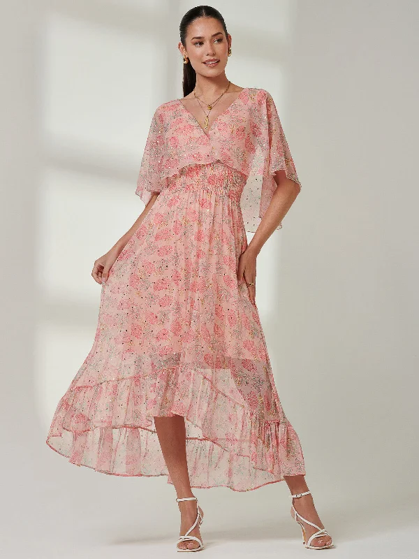 Midi dresses with halter necks for a stylish and comfortable optionFrill V-neck Chiffon Maxi Dress, Orange Multi Midi dresses with halter necks for a stylish and comfortable optionFrill V-neck Chiffon Maxi Dress, Orange Multi