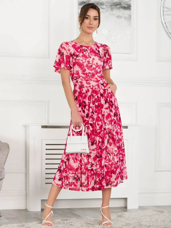 Giana Floral Midi Dress, Pink Abstract