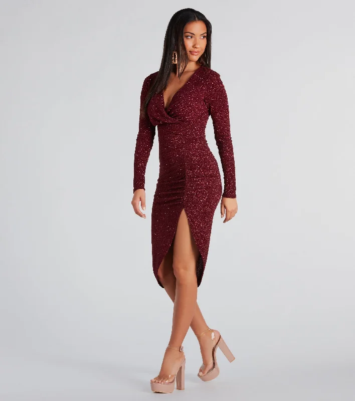 Midi dresses with cold - shoulder cutouts for a trendy styleGlow Goals Glitter Long Sleeve Midi Dress Midi dresses with cold - shoulder cutouts for a trendy styleGlow Goals Glitter Long Sleeve Midi Dress