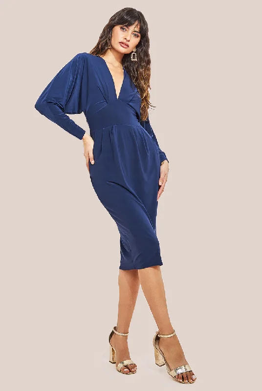 Midi dresses with metallic threads for a glamorous evening eventGoddiva Batwing Sleeve Midi Dress - Navy Midi dresses with metallic threads for a glamorous evening eventGoddiva Batwing Sleeve Midi Dress - Navy