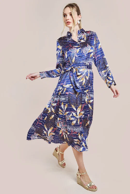Midi dresses with asymmetric hems for a fashion - forward and dynamic appearanceGoddiva Printed Tiered Shirt Midi Dress - Navy Midi dresses with asymmetric hems for a fashion - forward and dynamic appearanceGoddiva Printed Tiered Shirt Midi Dress - Navy
