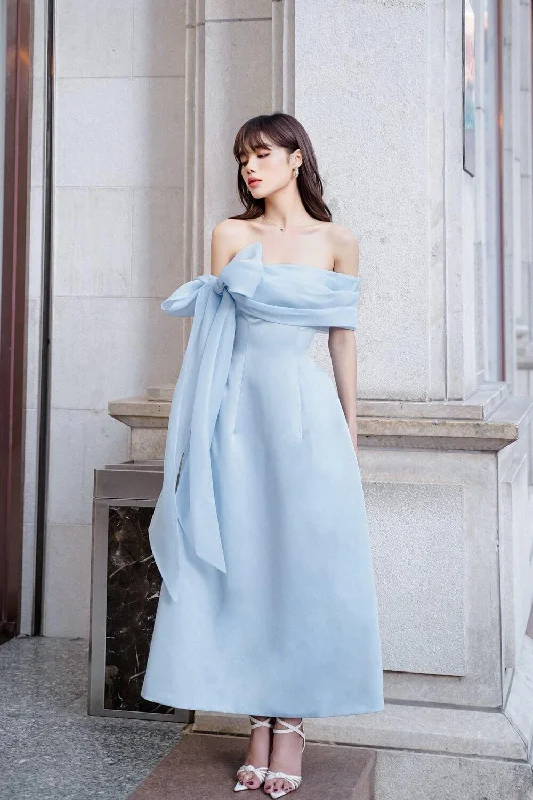 Midi dresses with ruffled bodices for a more pronounced feminine lookJolie A-line Bow Tie Taffeta Midi Dress Midi dresses with ruffled bodices for a more pronounced feminine lookJolie A-line Bow Tie Taffeta Midi Dress