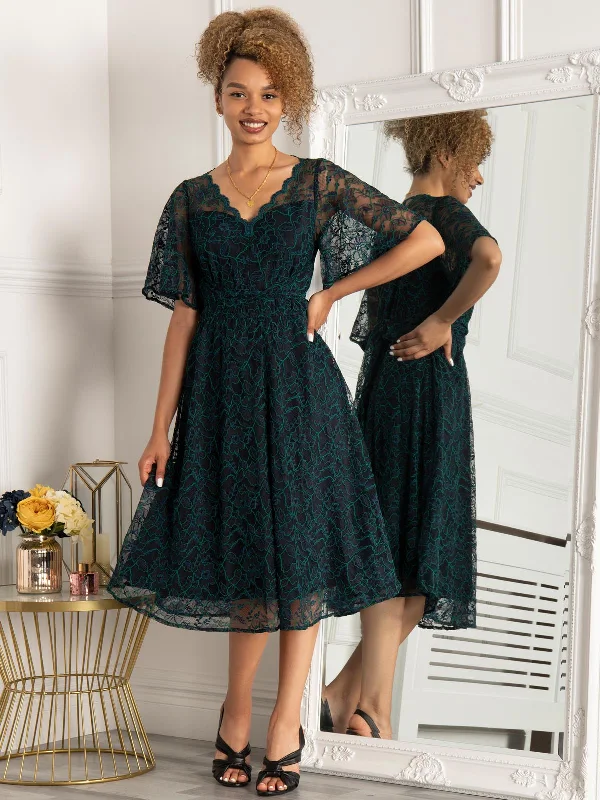 Midi dresses with geometric cutouts for a contemporary and edgy lookJolie Moi Flare Sleeved Lace Midi Dress Navy Midi dresses with geometric cutouts for a contemporary and edgy lookJolie Moi Flare Sleeved Lace Midi Dress Navy