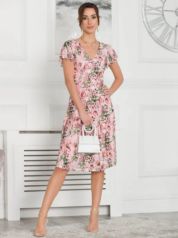 Jolie Moi Grace Mesh Midi Dress, Pink Floral