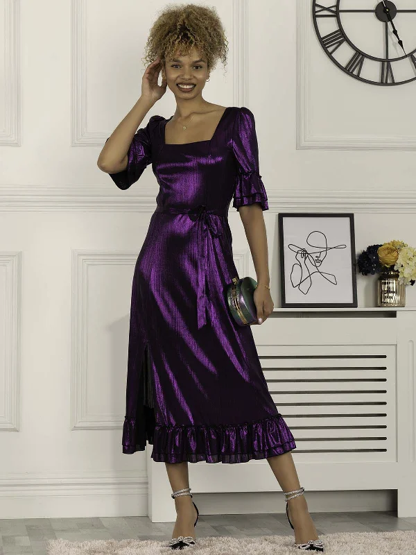 High - low midi dresses with geometric patterns for a modern partyJolie Moi Janice Square Neck Frill Midi Dress, Dark Purple High - low midi dresses with geometric patterns for a modern partyJolie Moi Janice Square Neck Frill Midi Dress, Dark Purple