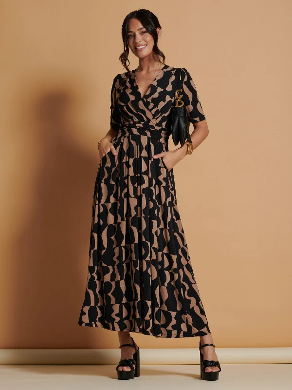 Jenny Printed Maxi Dress, Brown Pattern