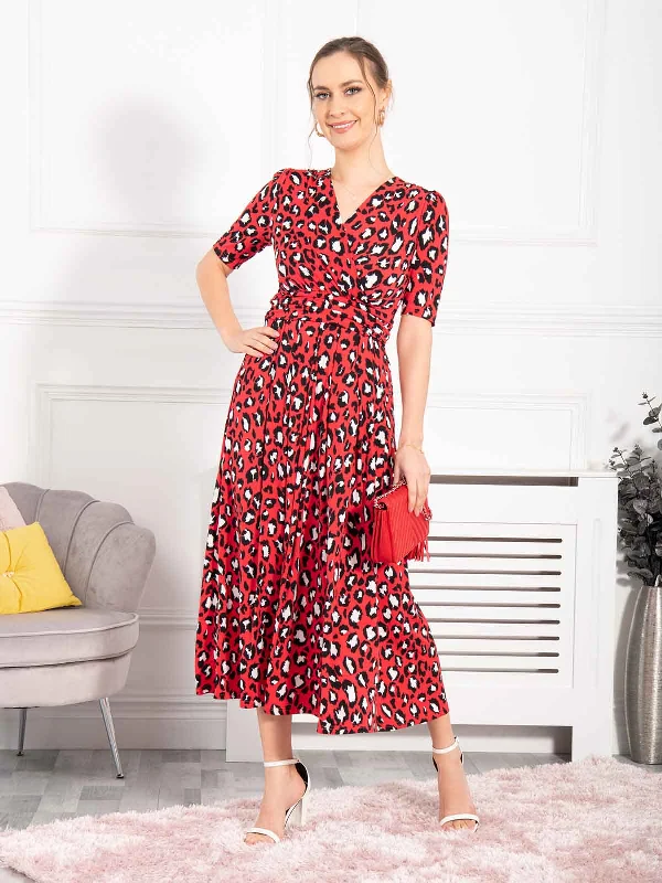 A - line midi dresses with floral prints for spring brunchesJolie Moi Josie Animal Print Dress, Red