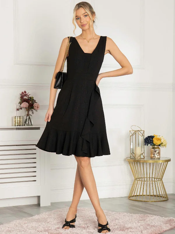 Midi dresses with V - necklines for a flattering and elongating effectJolie Moi Sonya Flounce Shift Dress, Black Midi dresses with V - necklines for a flattering and elongating effectJolie Moi Sonya Flounce Shift Dress, Black