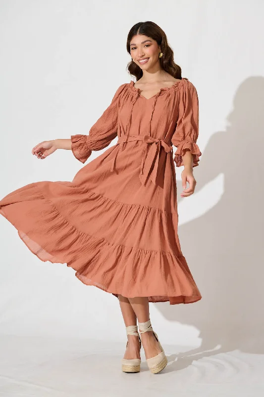 Livonia Midi Smock Dress In Rust