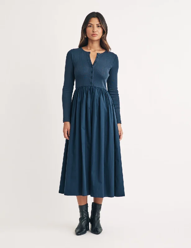 Navy Pointelle Jackie Midi Dress