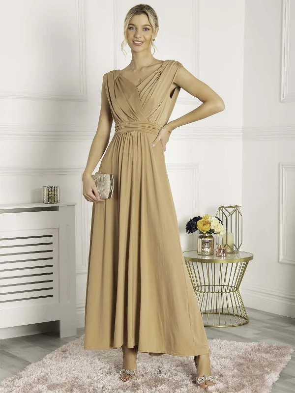 Midi dresses with bow accents for a sweet and charming lookPlunge V Neck Draped Maxi Dress, Nude Midi dresses with bow accents for a sweet and charming lookPlunge V Neck Draped Maxi Dress, Nude