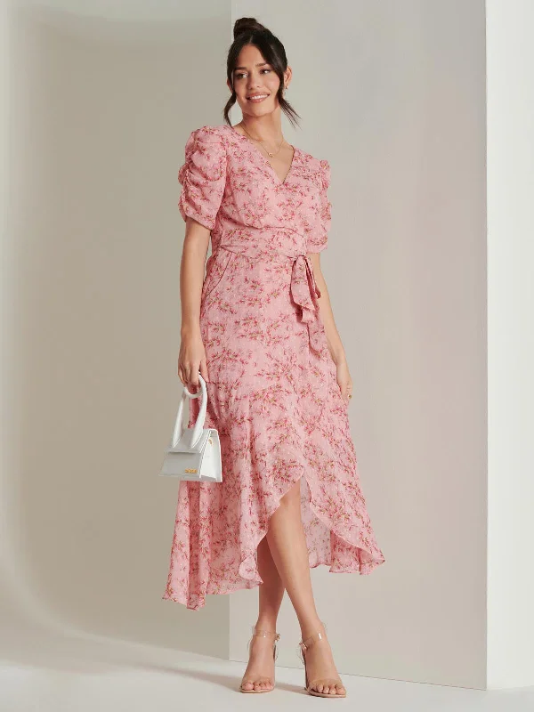 Midi dresses with belted waists to accentuate the figurePrint Metallic textured Chiffon Maxi Dress, Pink Multi Midi dresses with belted waists to accentuate the figurePrint Metallic textured Chiffon Maxi Dress, Pink Multi