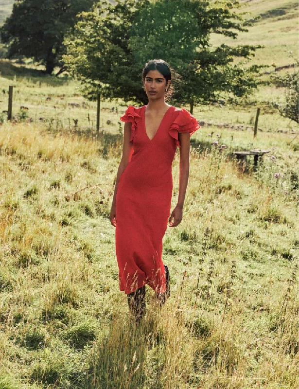 Red Frill Sleeve Layla Midi Dress