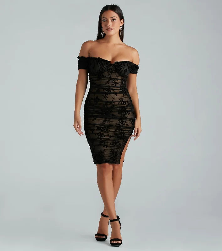 Step Up The Romance Flocked Mesh Midi Dress