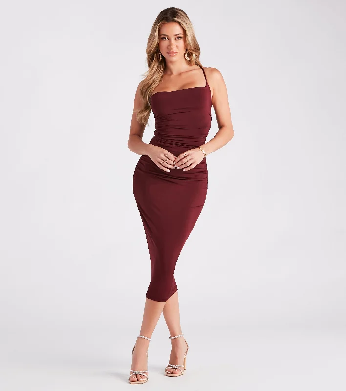 Midi dresses with off - the - shoulder necklines for a flirty lookStunning Silhouette Lace-Up Bodycon Midi Dress Midi dresses with off - the - shoulder necklines for a flirty lookStunning Silhouette Lace-Up Bodycon Midi Dress