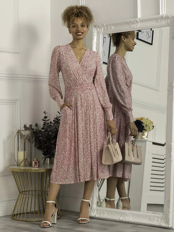 Midi dresses with wrap - around skirts for a customizable fitVanessa Floral Print Wrap Front Midi Dress, Pink Floral