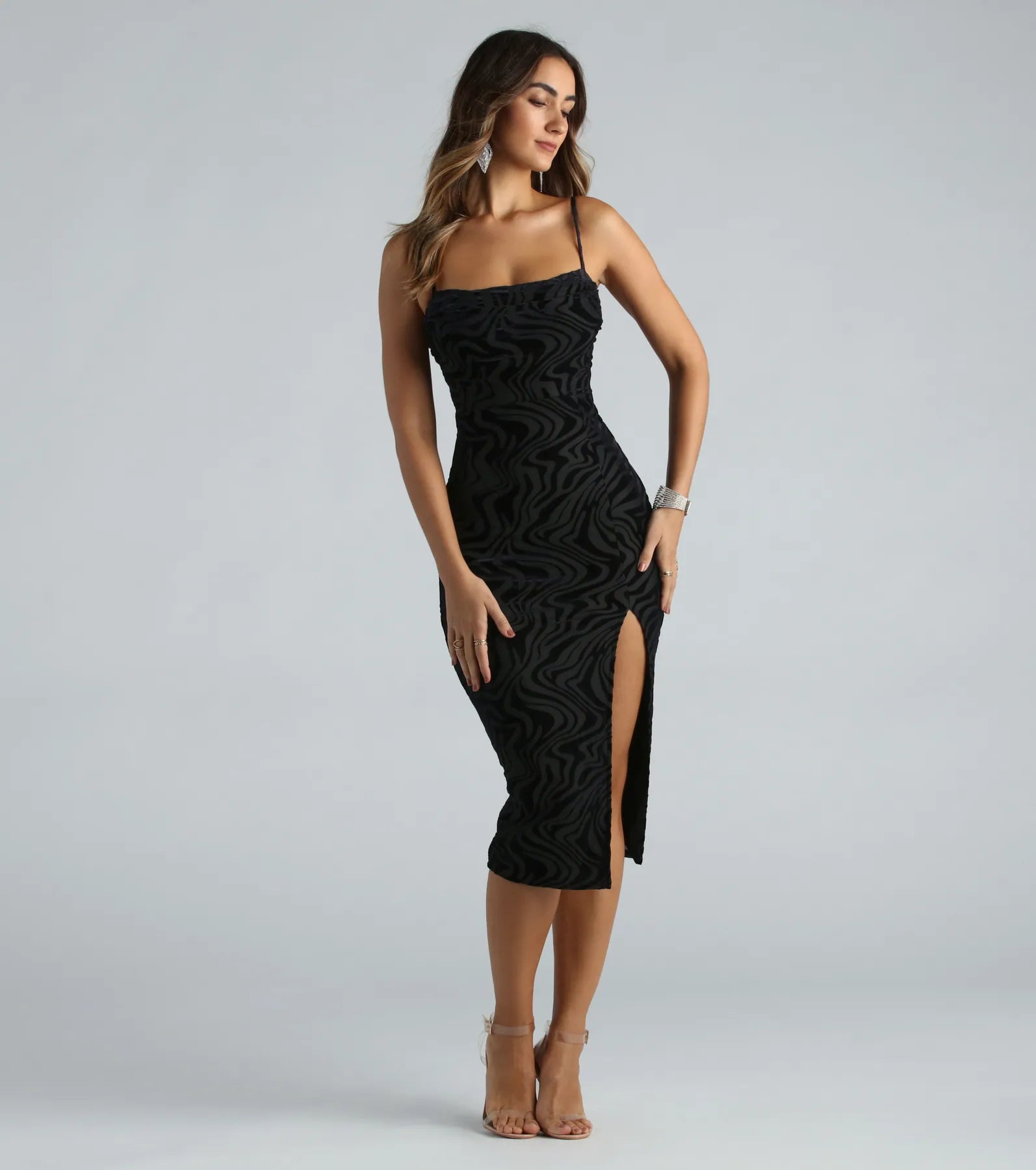 Midi dresses with ribbed textures for a unique and tactile appearanceWhat A Look Velvet Marble Pattern Midi Dress Midi dresses with ribbed textures for a unique and tactile appearanceWhat A Look Velvet Marble Pattern Midi Dress