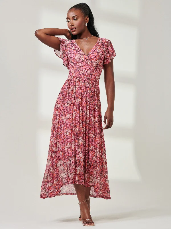 Midi dresses with denim fabric for a casual yet stylish day outWrap Dip Hem Mesh Maxi Dress, Pink Abstract Midi dresses with denim fabric for a casual yet stylish day outWrap Dip Hem Mesh Maxi Dress, Pink Abstract